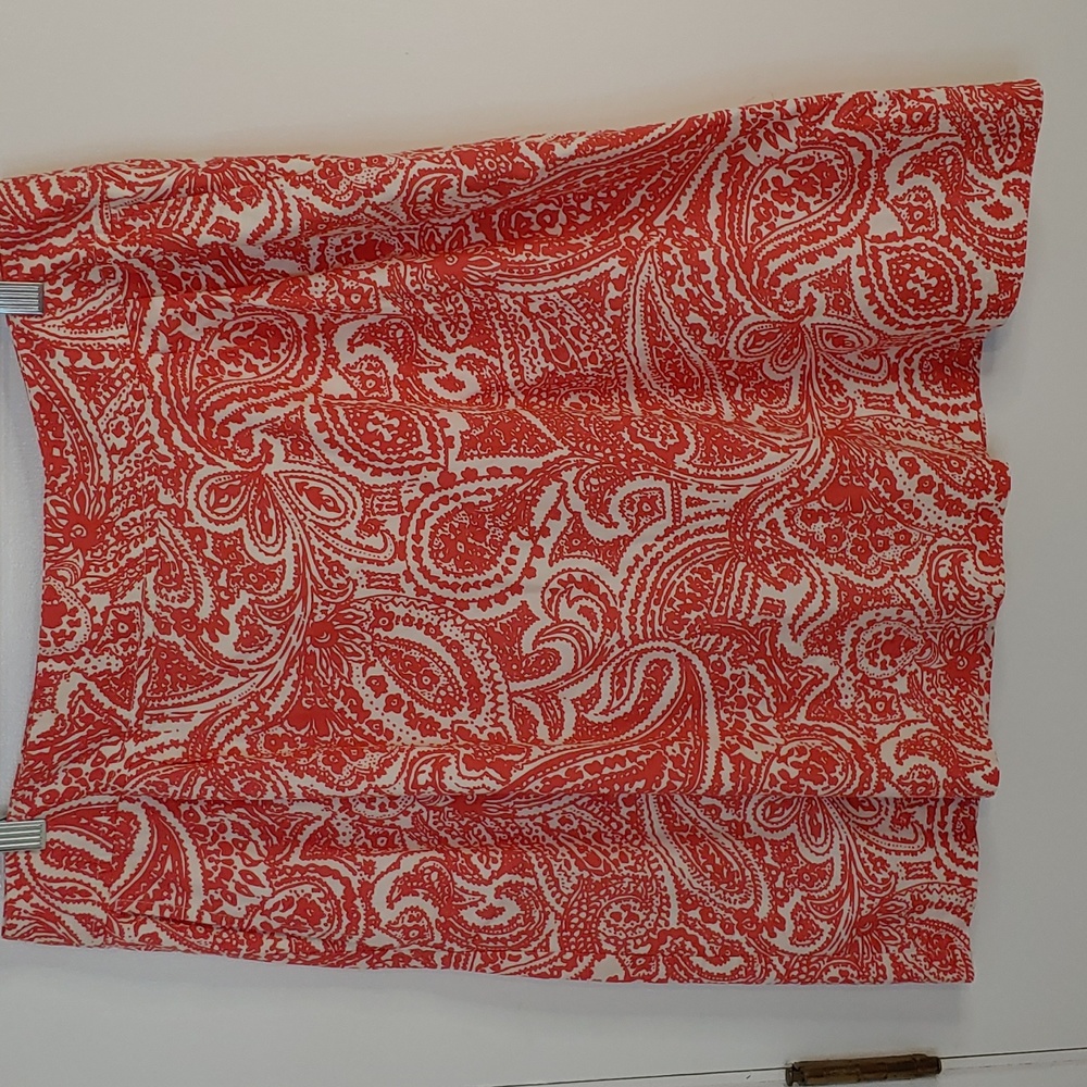 Lands' End Red and White Paisley Pencil Skirt